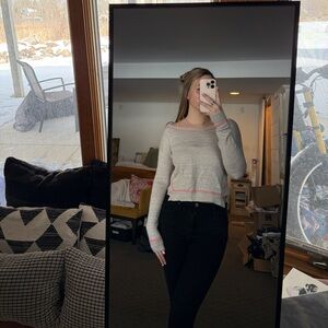 Free People Gray Sweater with Pink Accents